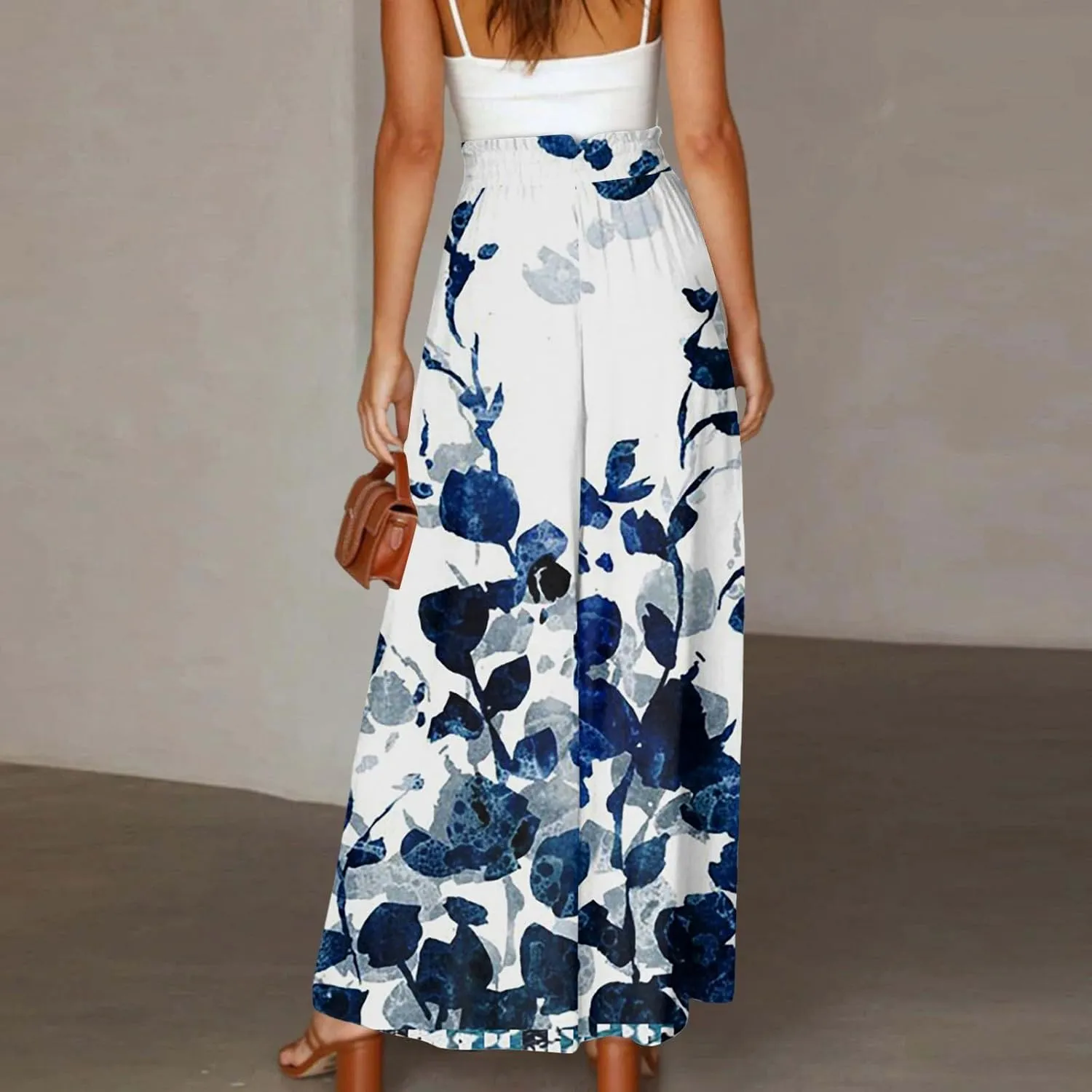 Wide Leg Pants Woman Summer 2025 Flowy High Waisted Trousers Baggy Drawstring Beach Pant with Pockets
