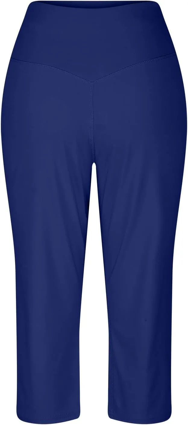 Women's Capris Casual Summer Loose Solid Comfy Wide Leg Capri Pants with Pockets, S-3XL