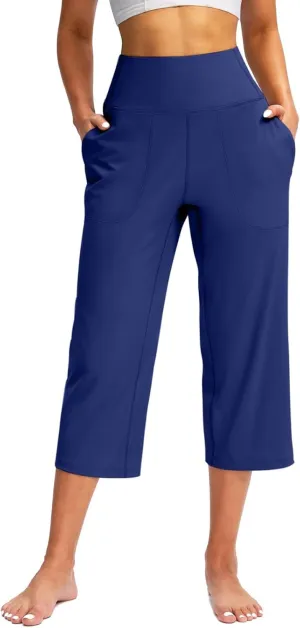 Women's Capris Casual Summer Loose Solid Comfy Wide Leg Capri Pants with Pockets, S-3XL