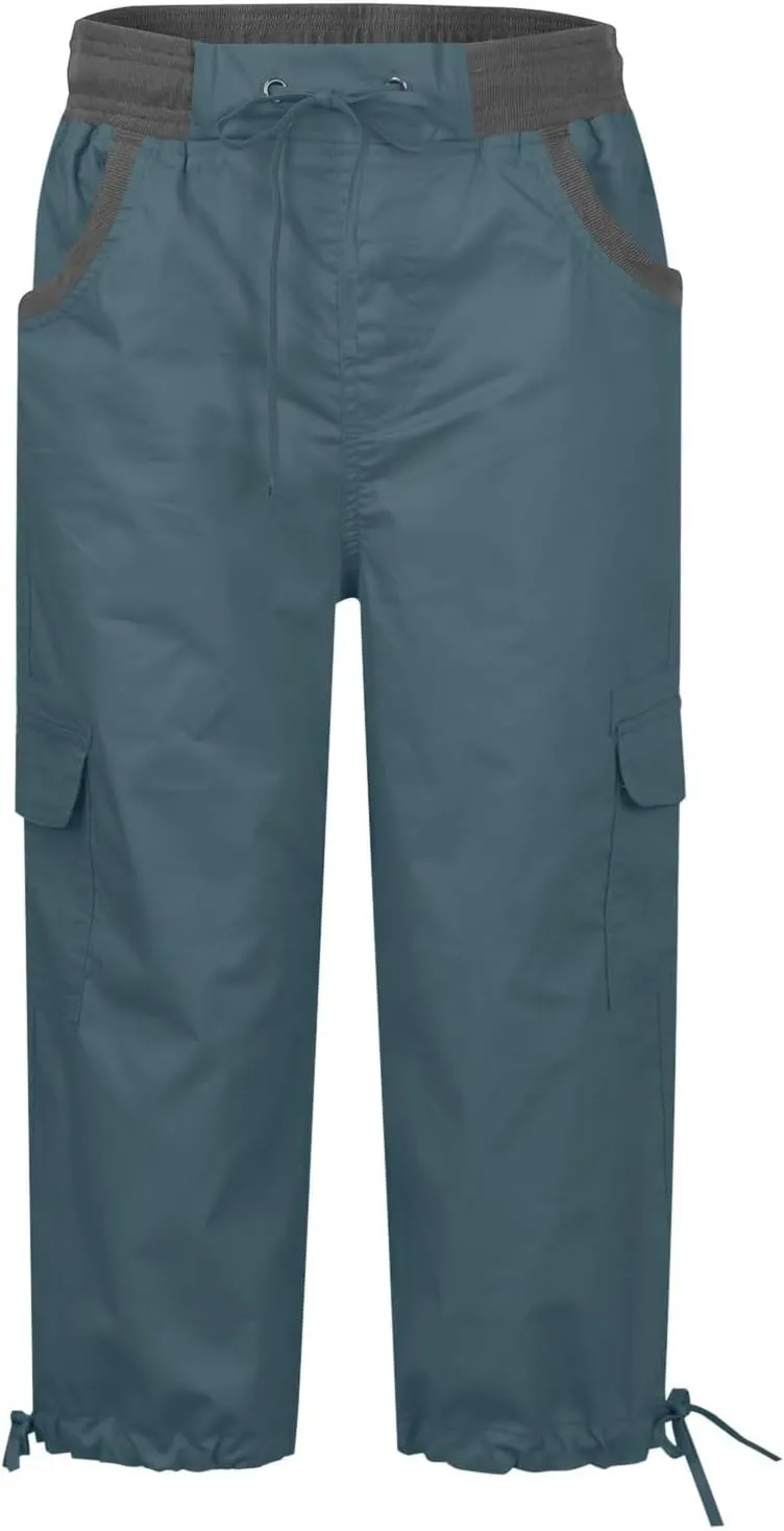 Womens Cargo Capris Summer Casual Drawstring Low Waisted Hiking Jogger Pants Lightweight Outdoor Cotton Capri Pants
