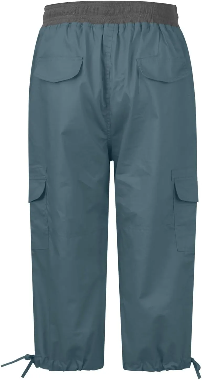 Womens Cargo Capris Summer Casual Drawstring Low Waisted Hiking Jogger Pants Lightweight Outdoor Cotton Capri Pants
