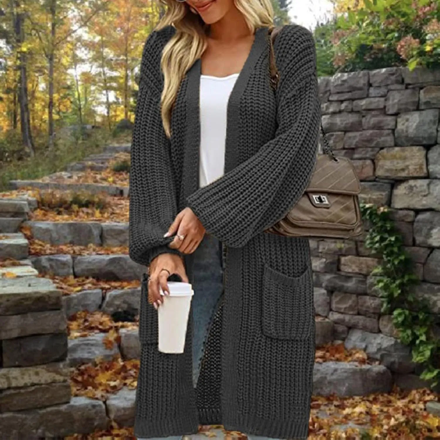 Womens Fashion 2024 Chunky Knit Open Front Long Cardigan Batwing Sleeve Casual Sweaters Plus Size Jackets Fall Outfits
