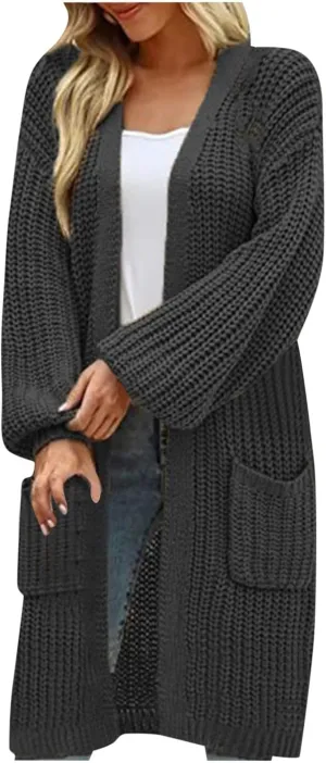 Womens Fashion 2024 Chunky Knit Open Front Long Cardigan Batwing Sleeve Casual Sweaters Plus Size Jackets Fall Outfits