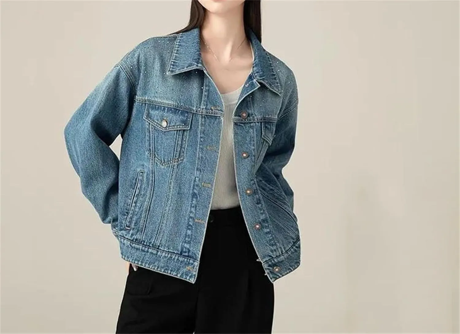 Women's Fashion Embroidered Denim Jacket Slimming Trendy Denim Loose Jacket