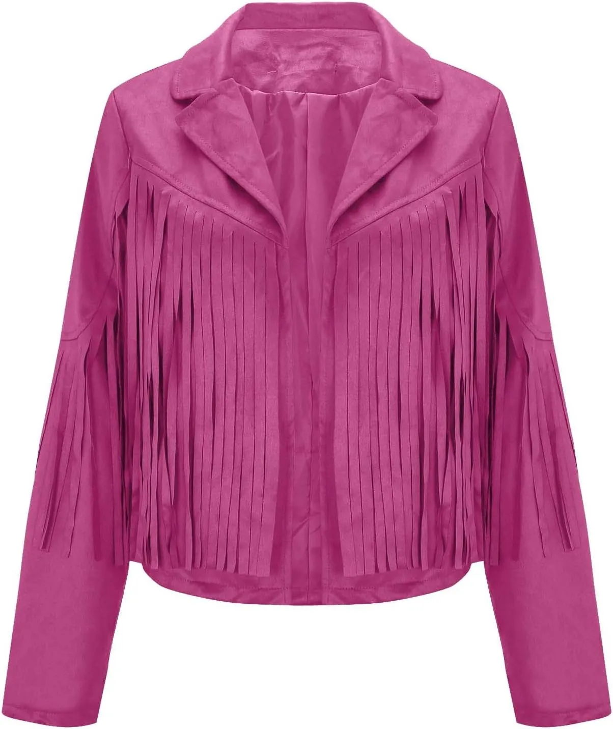 Women's Fringe Jacket Faux Suede Leather Jackets Fashion Tassel Moto Biker Cropped Coats Cardigan 70s Hippie Clothes