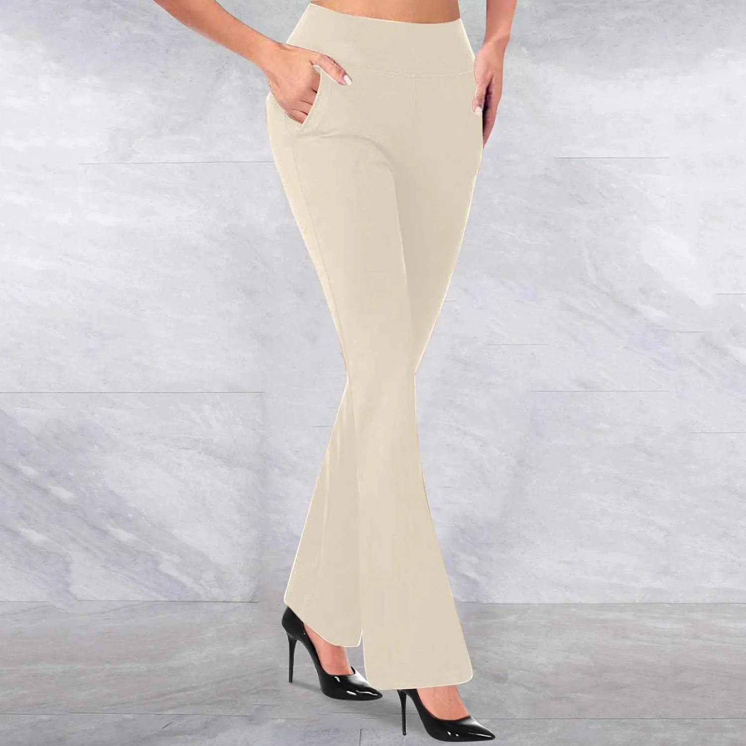 Womens High Waist Wide Straight Leg Pants Bootcut Pull On Stretch Work Pant Casual Comfy Athletic Yoga Trousers