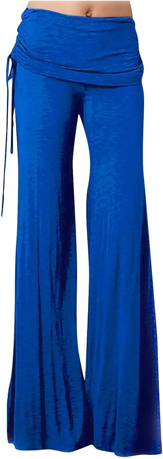 Women's Plus Size High Waisted Long Pants Yoga Dance Ruched Pants Spandex Wide Leg Pant Workout Flare Leggings