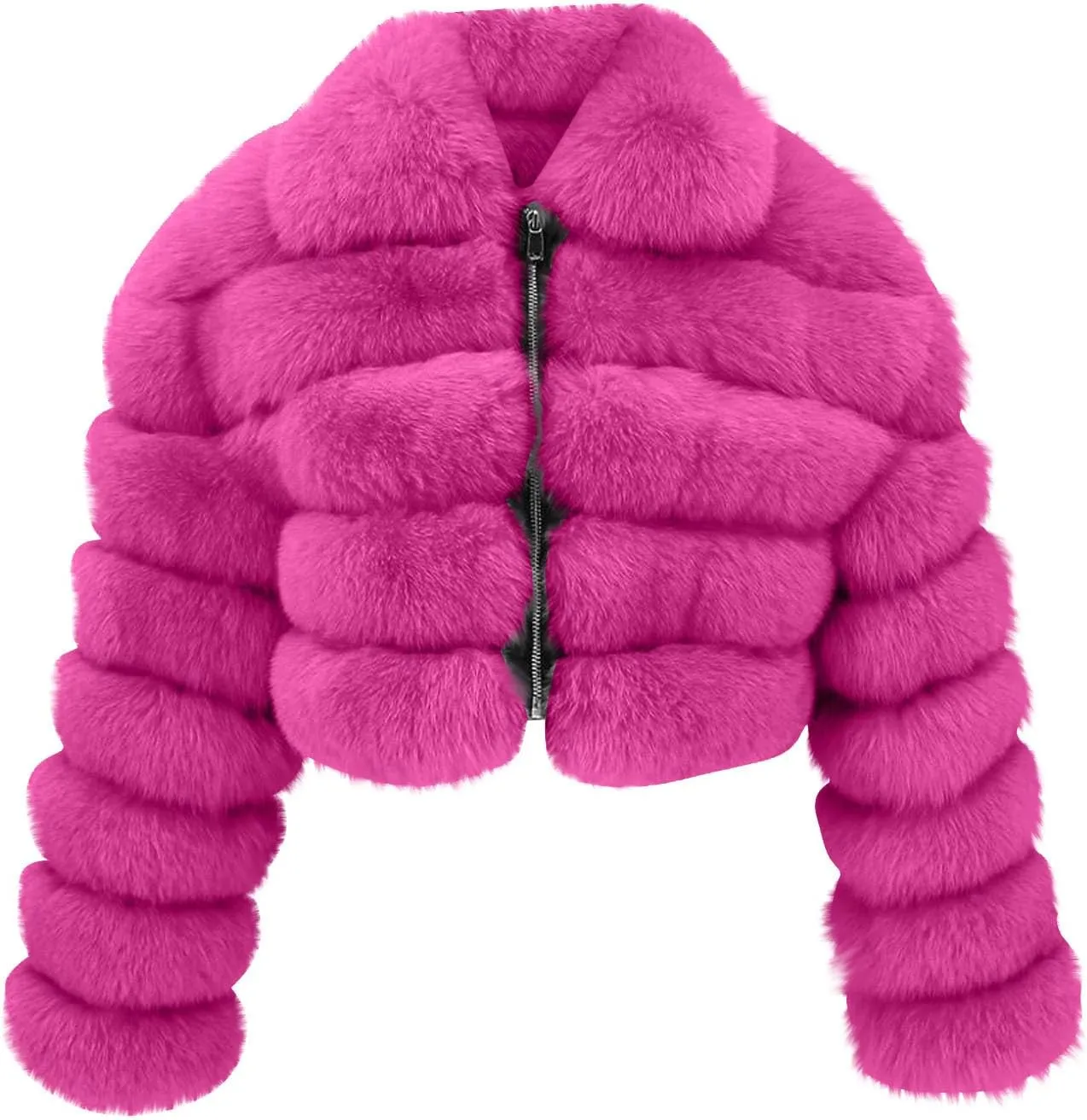Womens Shaggy Faux Fur Coats Zip up Long Sleeve Fuzzy Fleece Cropped Jacket Casual Fashion Winter Warm Laides Outwear