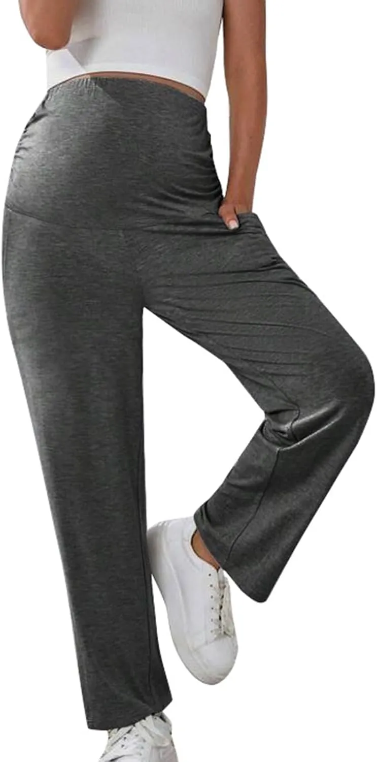 Women's Solid Color Slim Stretch Comfortable Casual Straight Leg Maternity Pants White Palazzo Pants for Women
