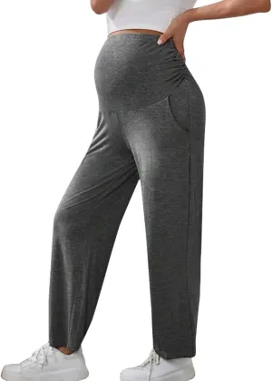 Women's Solid Color Slim Stretch Comfortable Casual Straight Leg Maternity Pants White Palazzo Pants for Women